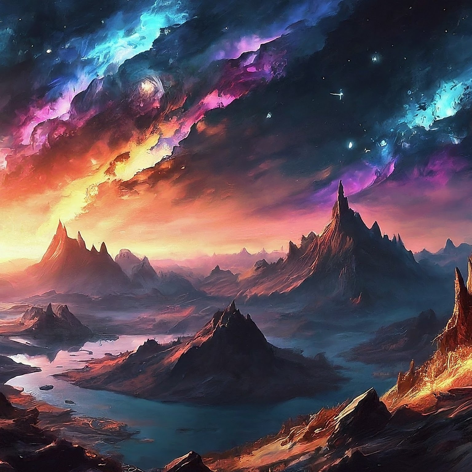 A Gemini Generated Painting of an Alien World with dynamic colors