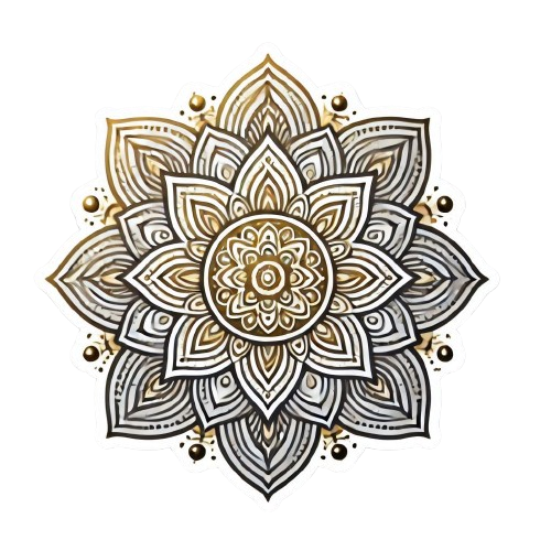 A black and white mandala given silver and gold highlights becomes something special