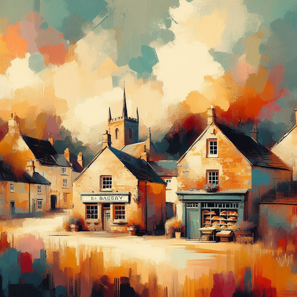 Cozy English Village and Abstract Painting Prompt to Copilot