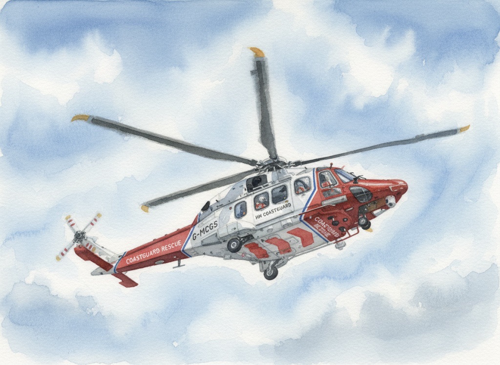Gemini AI watercolor of a helicopter from a photograph I took