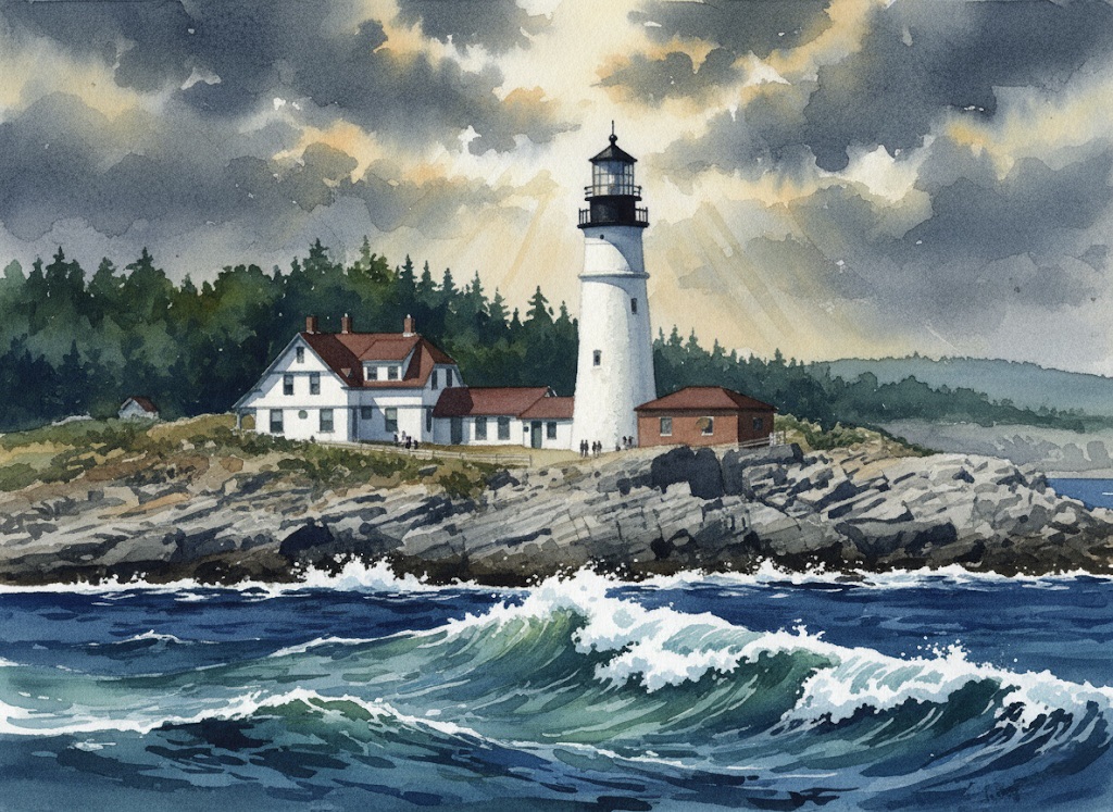 Gemini AI dynamic painting of Portland Headlight from my photograph