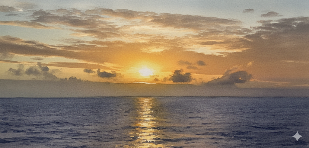 Gemini AI dynamic painting of a sunset at sea, from a photo I took