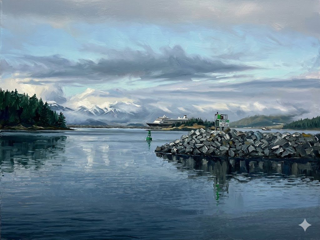 A Harbor View With The Cruise Ship At Anchor