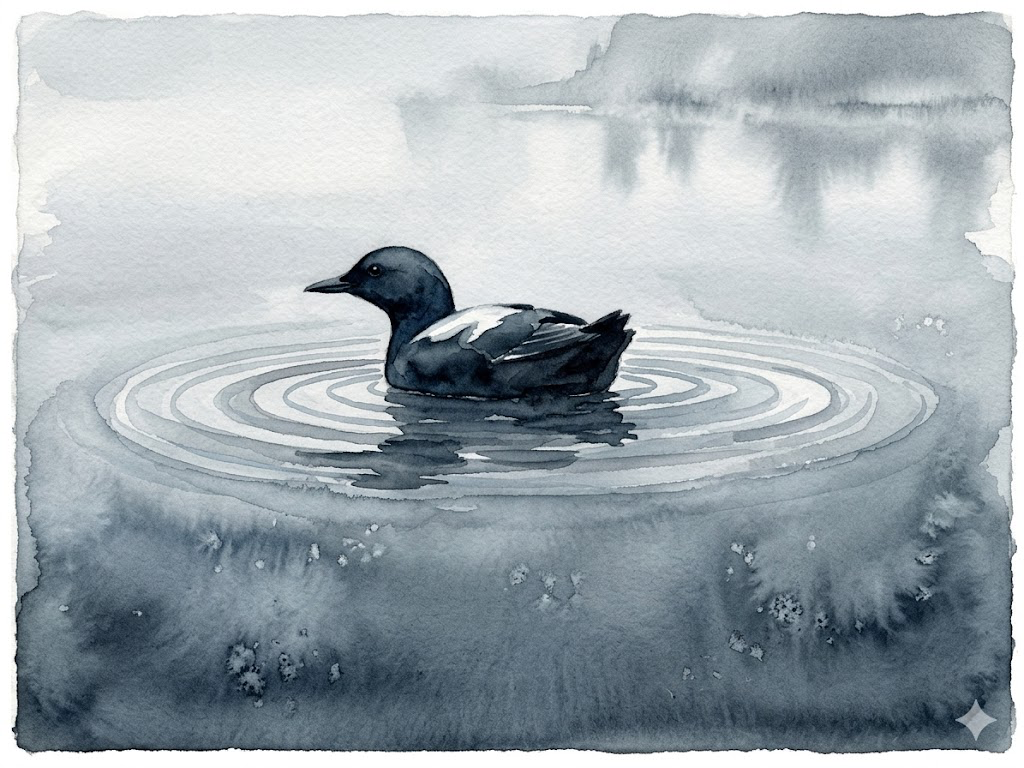 Pigeon Guillemot Drifting At Sea